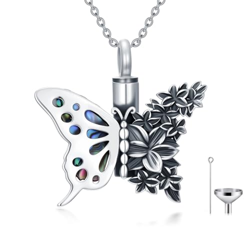 Flower Butterfly Urn Necklace for Ashes 925 Sterling Silver Urn Necklace Keepsake Cremation Jewelry Memorial Gifts for Women Loss Loved One - color: 01-butterfly Daffodil