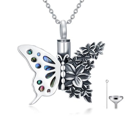Flower Butterfly Urn Necklace for Ashes 925 Sterling Silver Urn Necklace Keepsake Cremation Jewelry Memorial Gifts for Women Loss Loved One - color: 01-butterfly Daffodil