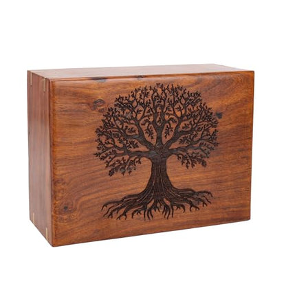 Personalized Rosewood Cremation Urn for Human or Pet Ashes, Engraved Tree of Life Wooden Memorial Urn Box, Funeral Keepsake Urn for Adults, Male or Female, Custom Sizes XS to XXL (12–250 lbs Capacity)