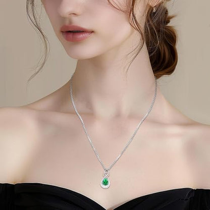 Infinity Urn Necklace for Ashes Sterling Silver Heart Moonstone Turquoise Birthstone Keepsake Memorial Cremation Jewelry for Women - style: Infinity A-05-May.-Emerald