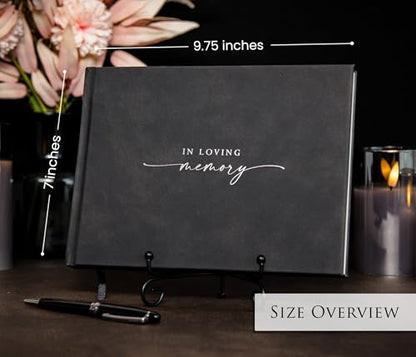 in Loving Memory Funeral Guestbook w/Pen & Box (Design 2) - 9.5 x 7 Black Hardcover with Sliver Embossing, 60 Lined Pages - Memorial Service & Celebration of Life Guest Book Keepsake - color: Design 2