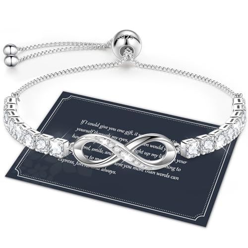 J.Fée Infinity Heart Bracelets for Women with 5A Cubic Zirconia, 925 Silver Bracelets for Women Adjustable Womens Bracelet Jewelry for Wife Girlfriend Her - color: Infinite Love#8