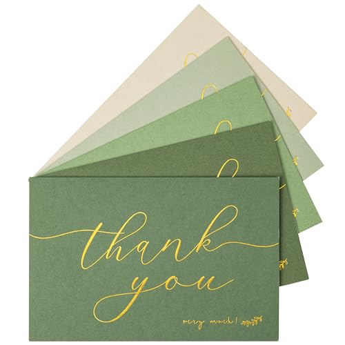 Crisky 50 Pcs Sage Green Thank You Cards With 50 Envelopes & 50 Stickers Simple, Chic, Elegant Greeting Cards Perfect for: Wedding/Business/Birthday/Graduation etc. 4 x 6 inches 50 Pack - style: SageGreen