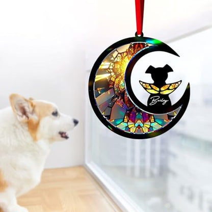 Dog Memorial Suncatcher – DIY Dog Angel Memorial Acrylic and Wood Ornament – Personalized Pet Loss Window Hanging – Sympathy Gift for Pet Lovers, Loss of Remembrance Gift, Wings on Moon