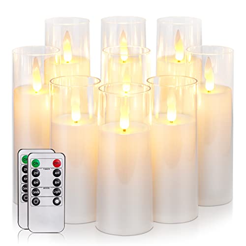 Homemory Pure White Acrylic Flameless Candles, LED Candles, Battery Operated Candles with Remote Control and Timer, Fake Electric Candle, Wedding, Home Decor, Set of 9 | Battery operated flickering LED pillar c, les, dual remotes, wedding centerpiece, Chr