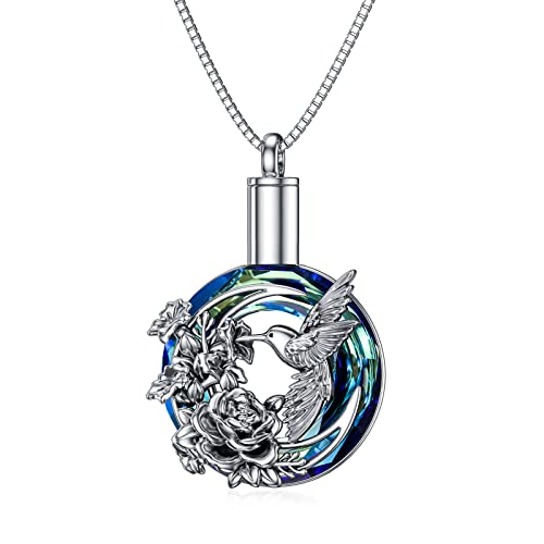 PELOVNY Urn Necklaces for Ashes of Loved Ones 925 Sterling Silver Personalized Heart Locket Urn Necklace Cremation Keepsake Memorial Jewelry Gifts for Women Men - color: Hummingbird Urn-1