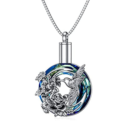 PELOVNY Urn Necklaces for Ashes of Loved Ones 925 Sterling Silver Personalized Heart Locket Urn Necklace Cremation Keepsake Memorial Jewelry Gifts for Women Men - color: Hummingbird Urn-1