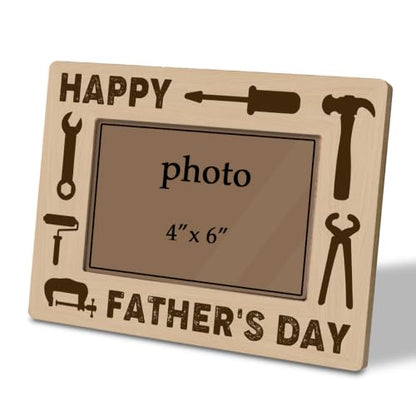 Happy Father’s Day Picture Frame for 4 x 6 Photo, Rustic Wooden Tabletop Keepsake with Tool Theme Design, Heartwarming Gift for Handyman Dad, Mechanic, Carpenter or Builder - color: Father11
