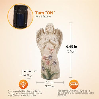 Garden Angel Statues Outdoor Decor 9.6 inches 6 LED Lights Solar - style: Angle 9.6in