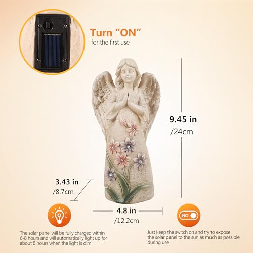 Garden Angel Statues Outdoor Decor 9.6 inches 6 LED Lights Solar - style: Angle 9.6in