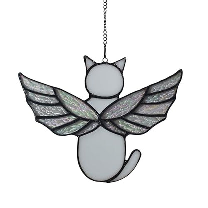 Angel Rainbow Wing Memorial Gifts - Stained Glass Cat Suncatcher, Loss of Cat Sympathy Gift (White) - color: White