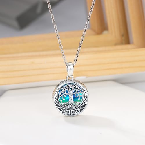 Aniu S925 Sterling Silver Urn Necklace Cremation Jewelry for Ashes - color: Abalone Shell Tree of Life-A