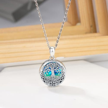 Aniu S925 Sterling Silver Urn Necklace Cremation Jewelry for Ashes - color: Abalone Shell Tree of Life-A