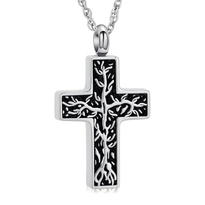 shajwo Tree of Life Cross Cremation Jewelry Urn Necklaces for Ashes | Memorial Ashes Pendant Necklace of Loved One Women Men Ashes Keepsake Necklace - color: Silver