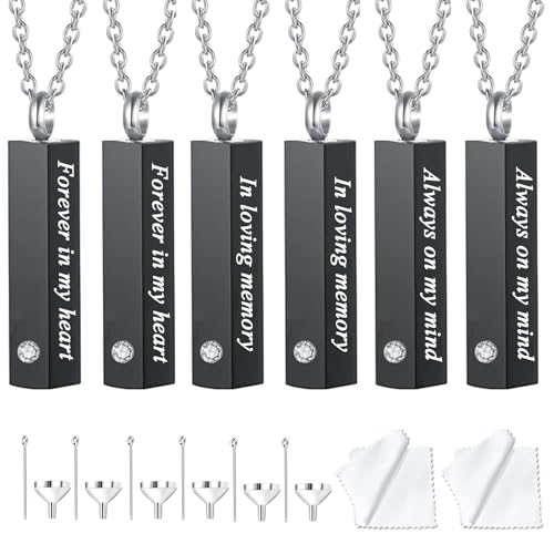 weikui 6 Pieces Urn Necklace for Ashes for Men Women Cremation Jewelry for Ashes Memorial Urn Locket for Ashes Keepsake Pendant for Human Ashes - color: 6Pcs-Black