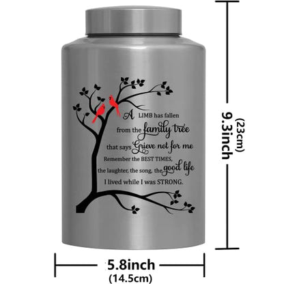 Cremation Urns for Human Ashes Adult Male Female Large Decorative Urn Cardinal Birds Urn up to 220lbs Memory Funeral Burial Urns for Human Ashes(Cardinals Family Tree) | Stainless steel, Personalized, Large Up to 220lbs, Decorative Urns, Urnas Para Ceniza