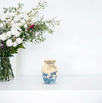 Dolphin Urn for Human Ashes - Small Keepsake Cremation Urn for Adult Male/Dad (3 Inch, 2 Pieces) - size: #3 (Set of 2)