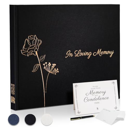 Revery Funeral Guest Book for Memorial Service - with Pen, Cards, Table Sign & Back Pocket, Guests Sign in Book in Loving Memory | Celebration of Life Memorial Service Guest Book, Black Linen Cover - color: Charcoal Black Linen, style: In Loving Memory
