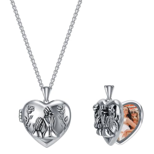 925 Sterling Silver Pictures Locket Necklace for Women Men - color: Black plated 15