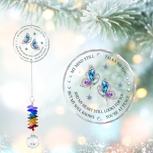 Glass Suncatcher Ornament - Memorial Gift for Loss of Loved One - My Mind Still Talks to You - Bereavement Keepsake - Crystal Rainbow Maker - Mother's Day for Mom Dad - color: Butterfly Memorial
