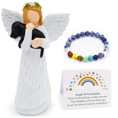 Anrkets Angel of Friendship Pet Memorial Gift – Dog Remembrance Angel Figurine with 7 Chakra Rainbow Bridge Bracelet, Sympathy Gift for Loss of a Beloved Dog - color: Black