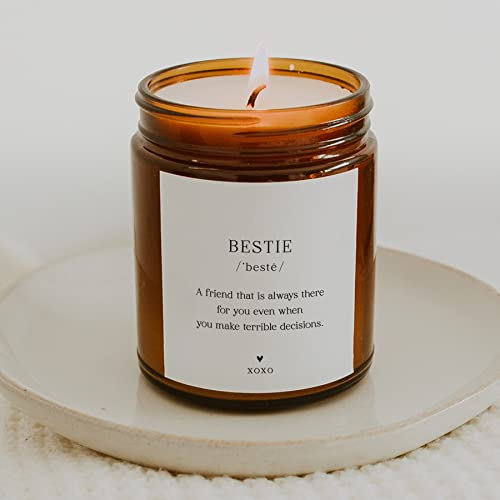 ThreeKin Bestie Candle Gift for Women. Unique Best-Friend Gifts, Lavender Handmade Scent 100% Soy Wax Perfect for Sister, Mom, Daughter, Best Friend, BFF Bday, 9oz Amber Jar, 65 Hour Burn - size: 8oz, style: Bestie