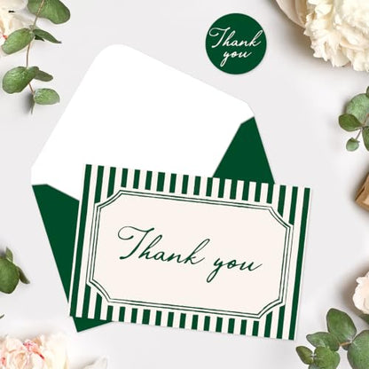 Whaline 24Pcs Dark Green Striped Thank You Cards Christmas Blank Note Cards with Envelopes Stickers Minimalist Stripe Greeting Card for Wedding Birthday Winter New Year, 4 x 6 Inch - color: Christmas Green