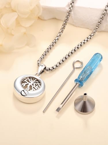 Customized Urn Necklaces for Ashes for Men Women 925 Sterling Silver Cross Necklace for Human Pets Ashes Cremation Memorial Jewelry for Keepsake - style: Round Tree of Life Urn