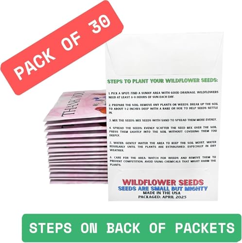 Wildflower Seed Packets Thank You Bunches Party Favors (Pack of 30) Express Gratitude Prefilled with Wildflower Seed Mix, Great Addition or Alternative to Thank You Cards (Pink with Bouquet) - color: Pink with Bouquet