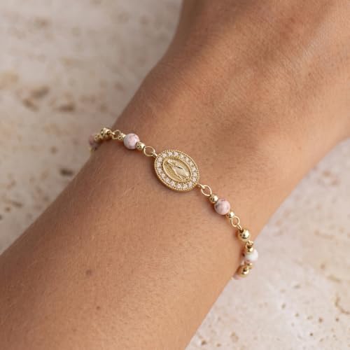 Moodear Cross Bracelet for Women, Dainty Sterling Silver/Gold Plated Gift | Christian Religious Gifts for Teen, Stocking Stuffers, Adjustable Link Bracelets, Sparkling CZ Cross, Non Tarnish Jewelry - color: Virgen's Rosary Cross Bracelet