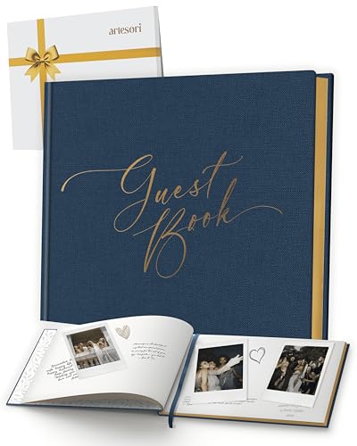 Wedding Guest Book for Reception — Gold-Foiled Guestbook to Sign in, Elegant Baby Shower Guest Book for Party & Birthday — Navy Photo & Polaroid Guest Book for Wedding & Bridal Shower (No Date) - size: No Date