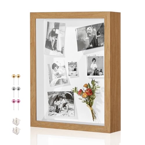 12x16 Large Shadow Box Frame with Thickened Acrylic Panel & Pins - color: Wood Color+foam Back+foam Packaging, size: 12x16