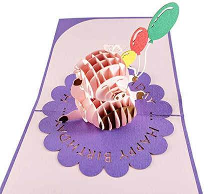 iGifts And Cards Birthday Pig 3D Pop-Up Card – Happy Celebration 6"x6" | Whimsical Farmhouse Piglet, Thinking Of You, Congratulations, Best Wishes, Friendship Token, Friend, Coworker, Farmer Theme - color: Pig Birthday
