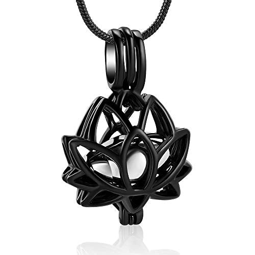 Cremation Jewelry Urn Necklace for Ashes with Hollow Mini Ball Keepsake Urn Pendant Memorial Jewelry for Ashes - color: Black