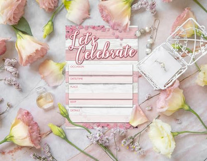 Stonehouse Collection | Rustic Invitations With Envelopes | 25 Pink & Gray Invites & Envelopes | Wedding, Baby Shower, Rehearsal Dinner, Birthday Party (Rustic Pink) - color: Rustic Pink