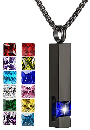 YOUFENG Urn Necklaces for Ashes Birthstone Cube Urns for Human Ashes Memorial Cremation Urn Locket Keepsake Ashes Jewelry - style: September