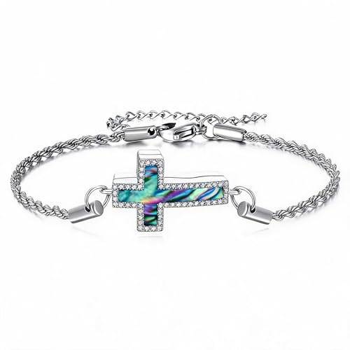 Urn Bracelet for Ashes Cross Urn Bracelet Cremation Jewelry Gifts for Women - color: abalone shell