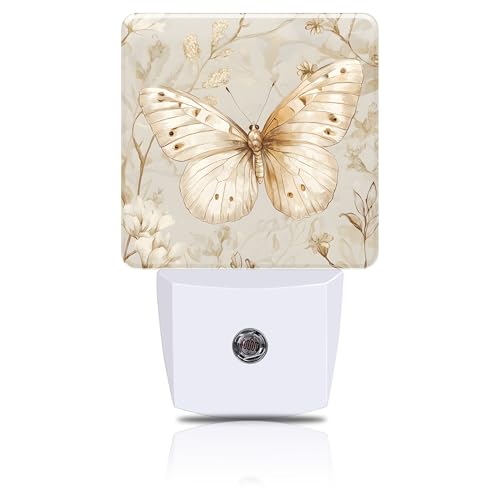 Beautiful Butterfly and Flower Night Light, Plug-in Nightlight with Dusk to Dawn Auto Sensor for Home Bedroom Hallway Kitchen 0.5W Sleep Friendly Led Lamp for Women Men - color: Beautiful Butterfly and Flower
