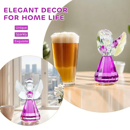 3'' Purple Crystal Guardian Angel Figurine Art Glass Angel Gifts For Women | Handmade Christmas Angel Statue Collectibles Ornaments,Christmas Thanksgiving Home Room Decor - style: Purple Angel