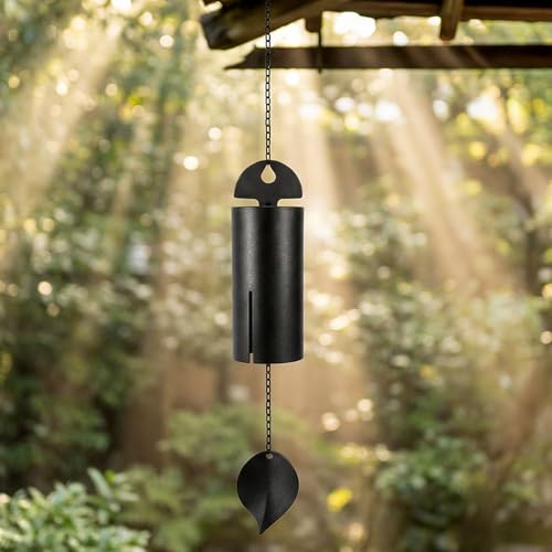 Wind Chimes for Outside Deep Tone, Black Large Metal Unique Serenity Bell with Deep Resonance Cylinder Memorial Wind Chime Outdoor for Garden Patio Yard Porch