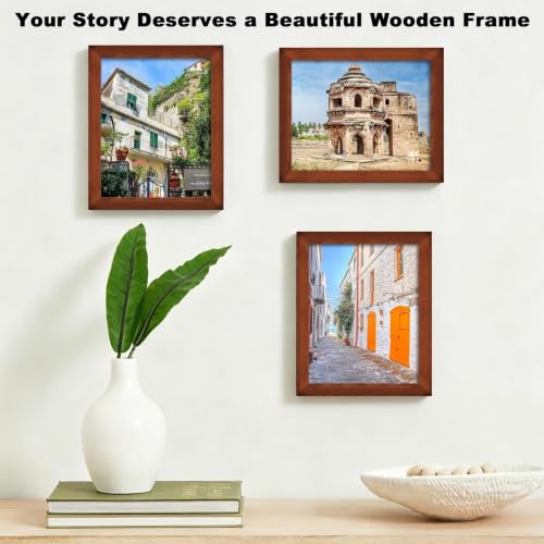 RPJC 8x10 Solid Wood Picture Frame Real Glass Cover Brown - color: Brown, size: 8x10 mat 5x7