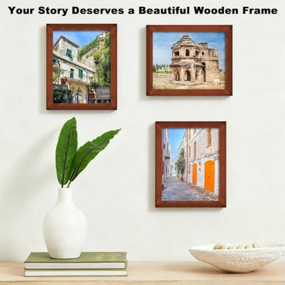 RPJC 8x10 Solid Wood Picture Frame Real Glass Cover Brown - color: Brown, size: 8x10 mat 5x7