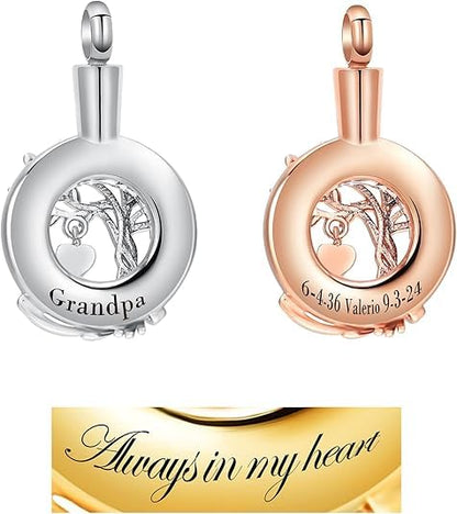 Hearbeingt Teardrop Urn Necklaces for Ashes Tree of Life Memorial Locket - color: Teardrop Tree-Customize