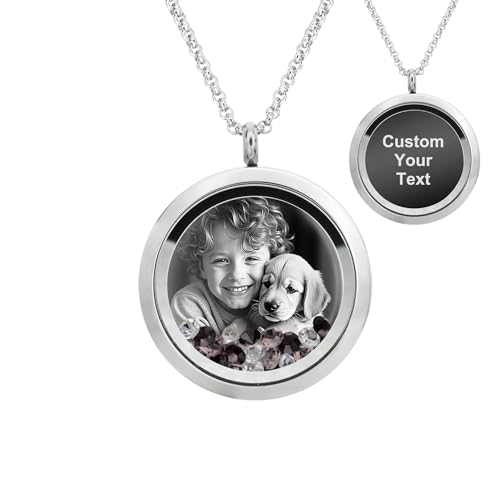 Laser Engraved Personalized Photo & Text Message Floating Locket Crystals Necklace Pendant Handmade Love Note Anniversary Wedding Birthday Gift - style: Purple - Photo + Message Engraving