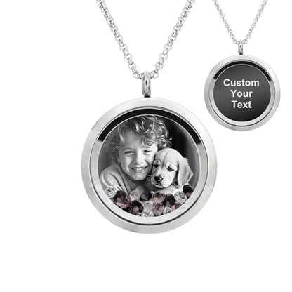 Laser Engraved Personalized Photo & Text Message Floating Locket Crystals Necklace Pendant Handmade Love Note Anniversary Wedding Birthday Gift - style: Purple - Photo + Message Engraving