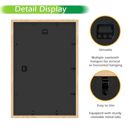 FrameWorks 12" x 18" Natural Oak Wooden Shadow Box Frame – Soft Felt Back, Tempered Glass, and Included Elegant White Ball Push Pins - color: Natural Oak, size: 12"x18"
