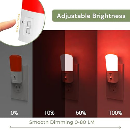 LOHAS-LED Red Light Night Light Plug in, Dimmable LED Night Lights 2 Pack | Dusk to Dawn Sensor, Sleep Aid Red, 0-80LM Adjustable Brightness Red Nightlight for Nursery Kids Room Hallway Kitchen Gift - color: Red