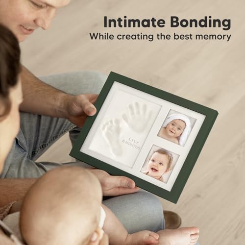 Baby Hand and Footprint Kit,Quick Dry Clay Baby Footprint Kit(Hunter Green) | Pets Paw Kit, Newborn Keepsake Picture Frame for Boys, Girls, Personalized New Mom Gifts for Shower & Registry, Grandparents - color: Hunter Green