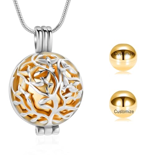 Cremation Jewelry Urn Necklace for Ashes with Hollow Mini Ball Keepsake Urn Pendant Memorial Jewelry for Ashes - color: Customize-1