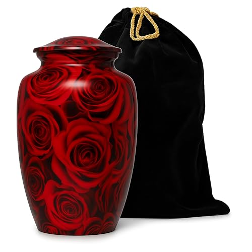 Bhartiyaa Handicraft Red Rose Cremation Urn for Human Ashes – Memorial Urn for Adult Male & Female, Holds Up to 200 lbs, for Home or Burial (Design 9) - size: Adult 200 Ibs